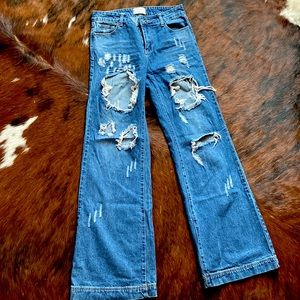Distressed wide leg jeans